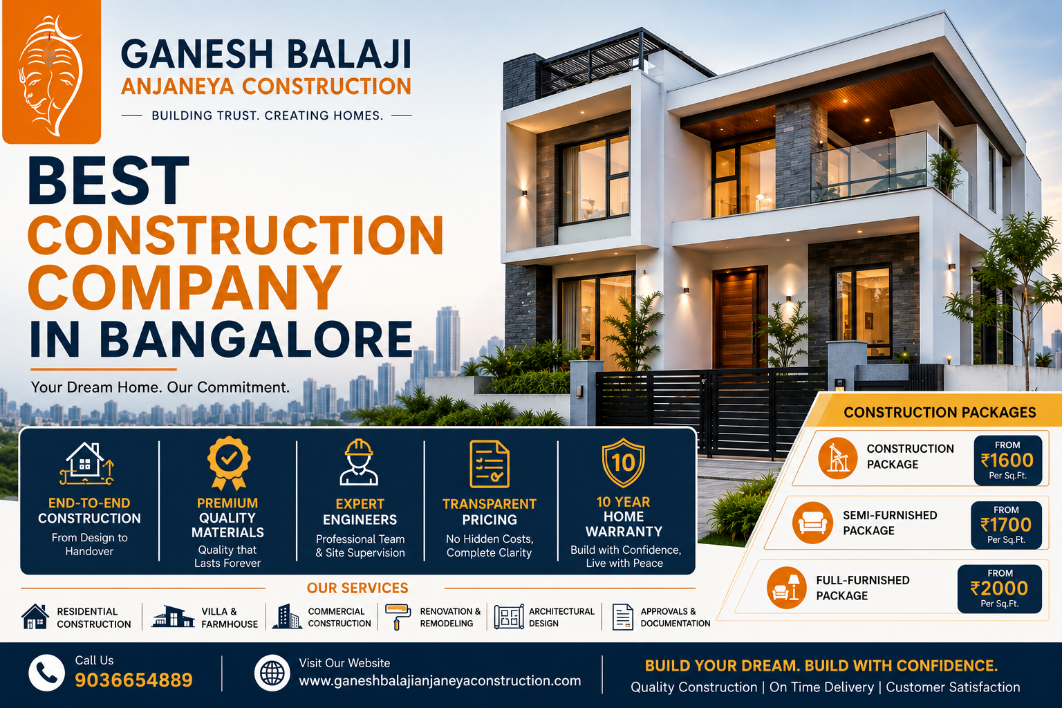 Best Construction Company in Bangalore: Why Ganesh Balaji Anjaneya Construction is the Trusted Choice for Your Dream Home